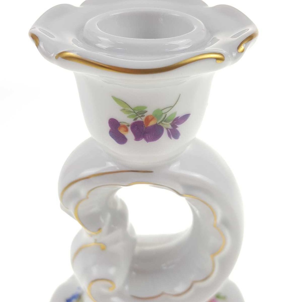 [458168881] Kerzenhalter für Stabkerzen Goldrand 13,7 cm Weimar Porzellan Blumendekor gebraucht - sehr gut Bild 6