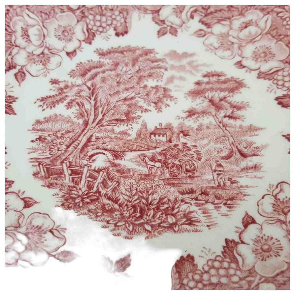 [458168936] Untertasse 14,2 cm English Ironstone Tableware (EIT) EIT England Heuwagen Rot gebraucht - gut Bild 2