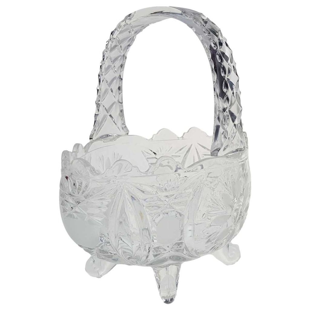 [458169011] Henkelkorb Glasschale auf 4 Füßchen 20,3 cm Blumendekor Transparent gebraucht - gut Bild 2