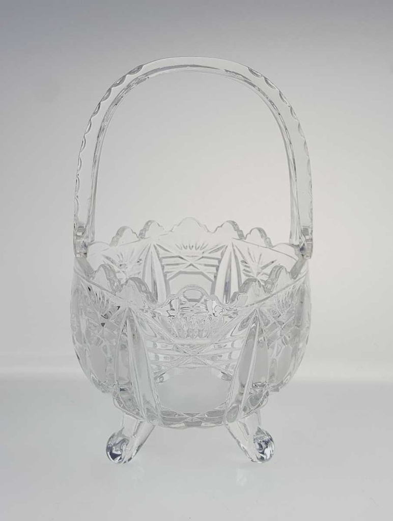 [458169011] Henkelkorb Glasschale auf 4 Füßchen 20,3 cm Blumendekor Transparent gebraucht - gut Bild 3