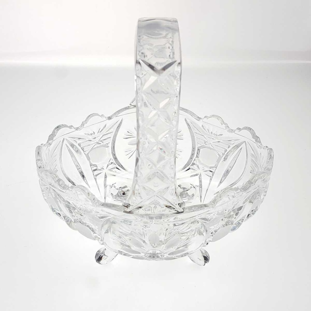 [458169011] Henkelkorb Glasschale auf 4 Füßchen 20,3 cm Blumendekor Transparent gebraucht - gut Bild 4