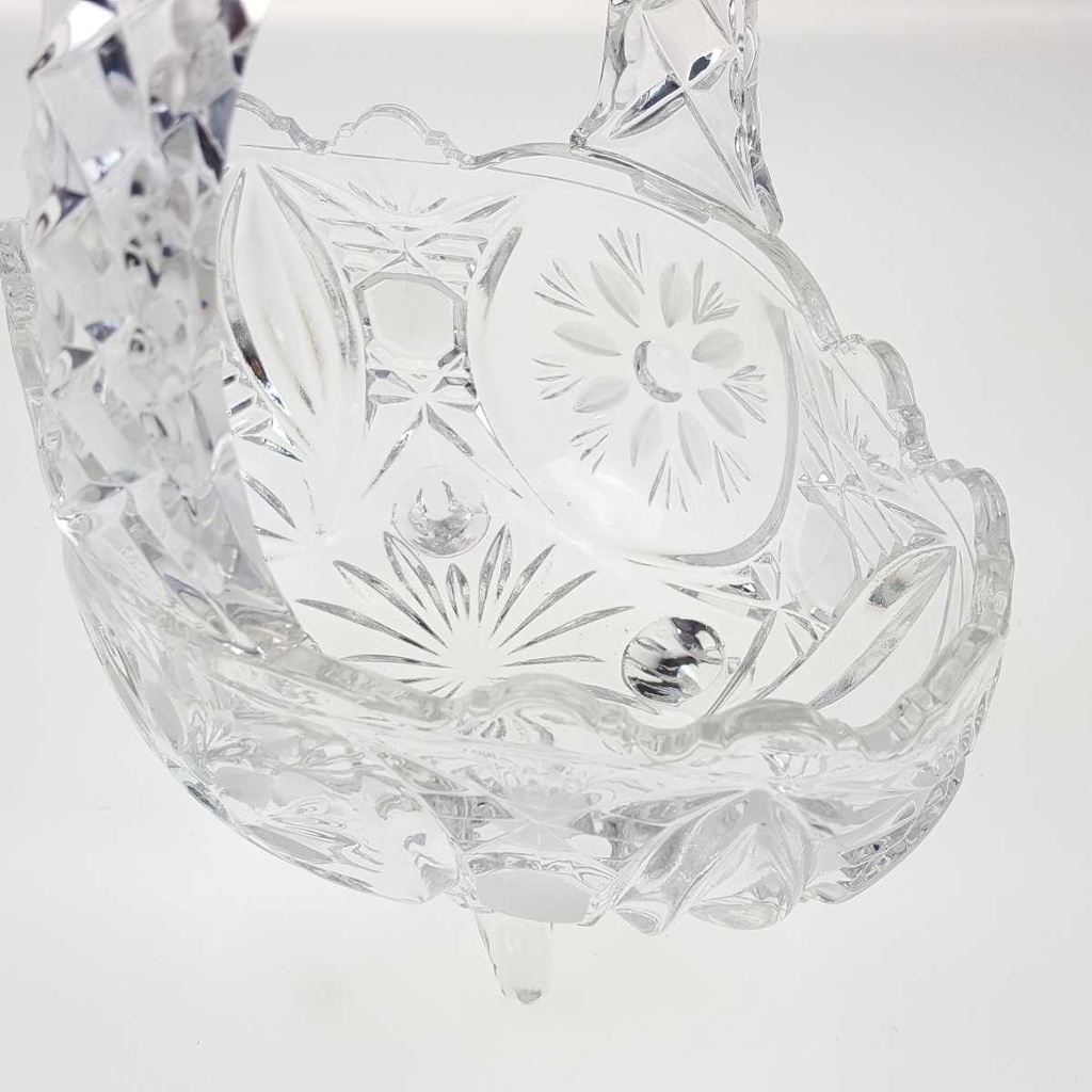 [458169011] Henkelkorb Glasschale auf 4 Füßchen 20,3 cm Blumendekor Transparent gebraucht - gut Bild 5