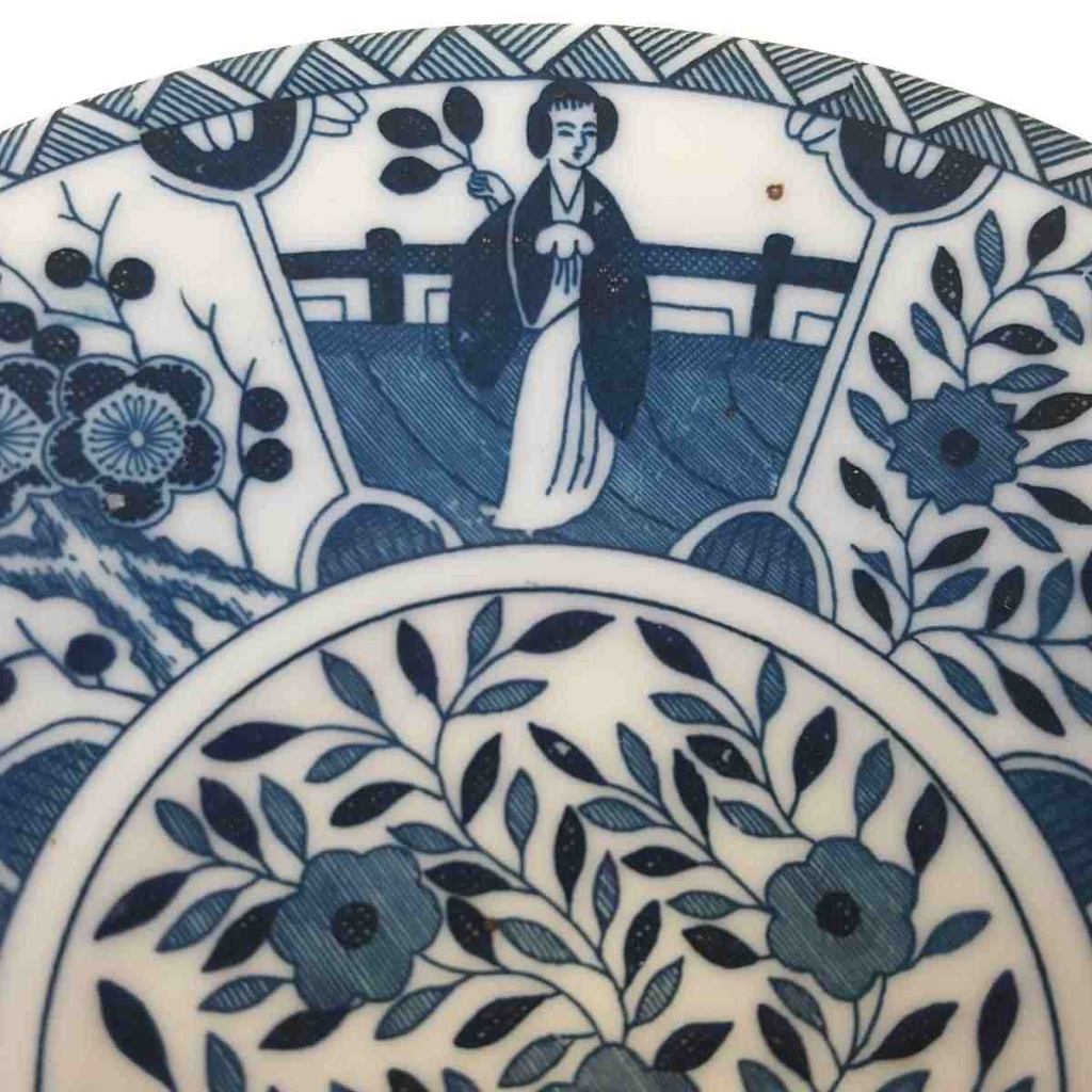 [458169014] Untertasse ohne Stempel 13 cm Japan China Geisha Blau Weiß gebraucht - gut Bild 3