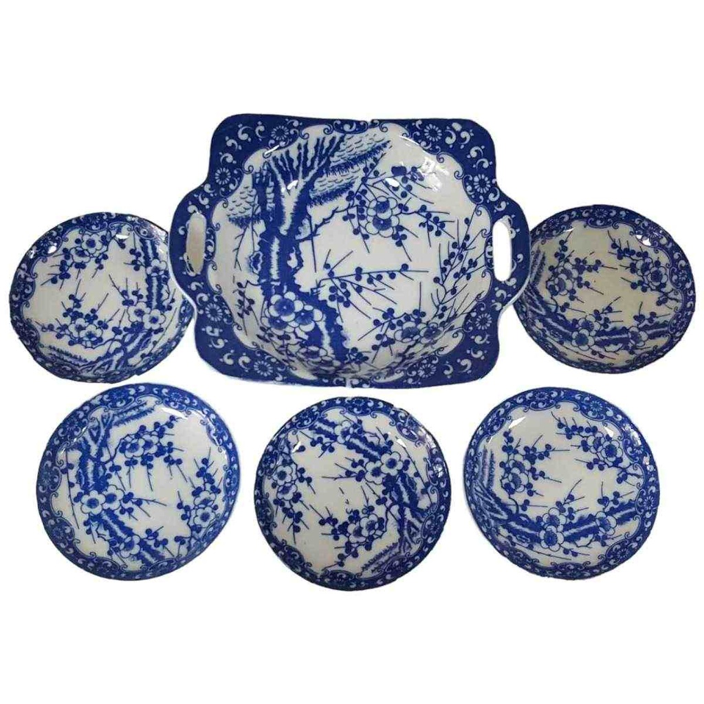 [2119307] 6er Set Schale mit Schälchen Japan China Kirschblüte Blau gebraucht - gut Bild 2
