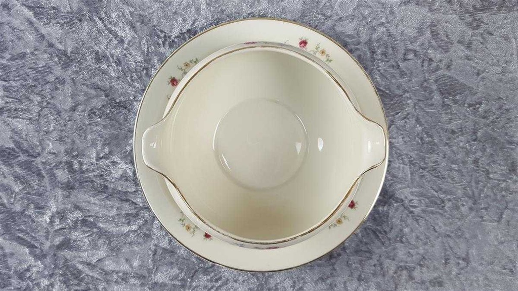 [45816911] Sauciere mit Teller Goldrand 1tlg Edelstein Bavaria Blumendekor 15476 Blumen Elfenbein Beige gebraucht - defekt Bild 3
