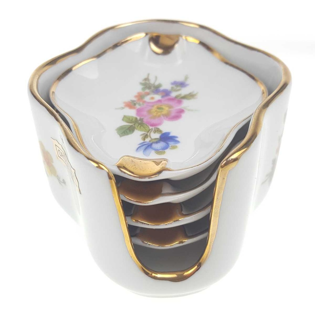 [2119309] 4er Set Aschenbecher mit Halter Golddekor Oro de Ley Blumen gebraucht - gut Bild 3