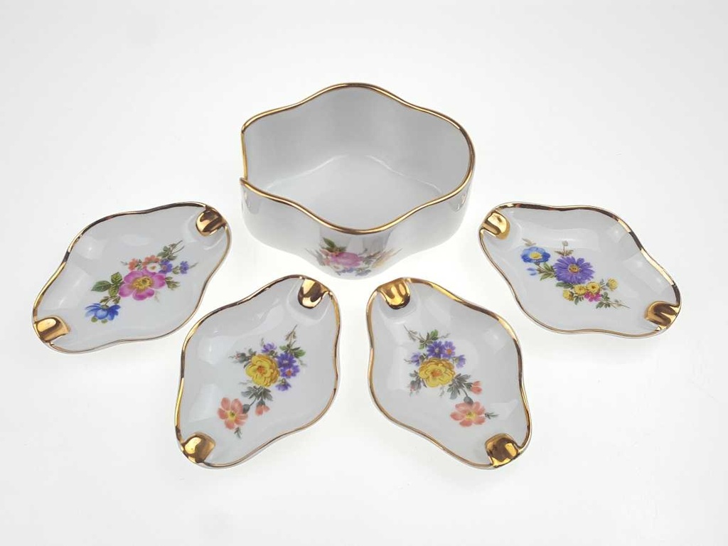 [2119309] 4er Set Aschenbecher mit Halter Golddekor Oro de Ley Blumen gebraucht - gut Bild 5