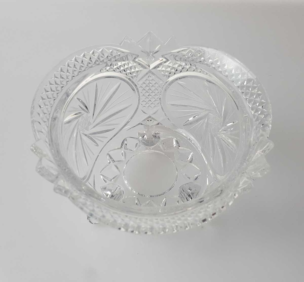 [458169196] Glasschale auf 3 Füßchen 9,8 cm Schleuderstern Transparent gebraucht - gut Bild 3