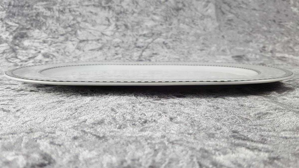 [45817090] Servierplatte Fleischplatte Steakplatte 32,3x20,6 cm Flirt grau weiß Rautendekor gebraucht - gut Bild 4