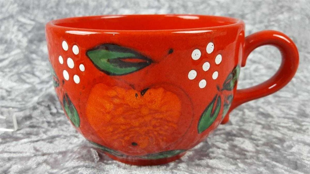 [45817203] Tasse Jumbotasse mit Untertasse Teller Waechtersbach rot Apfeldekor gebraucht - gut Bild 3