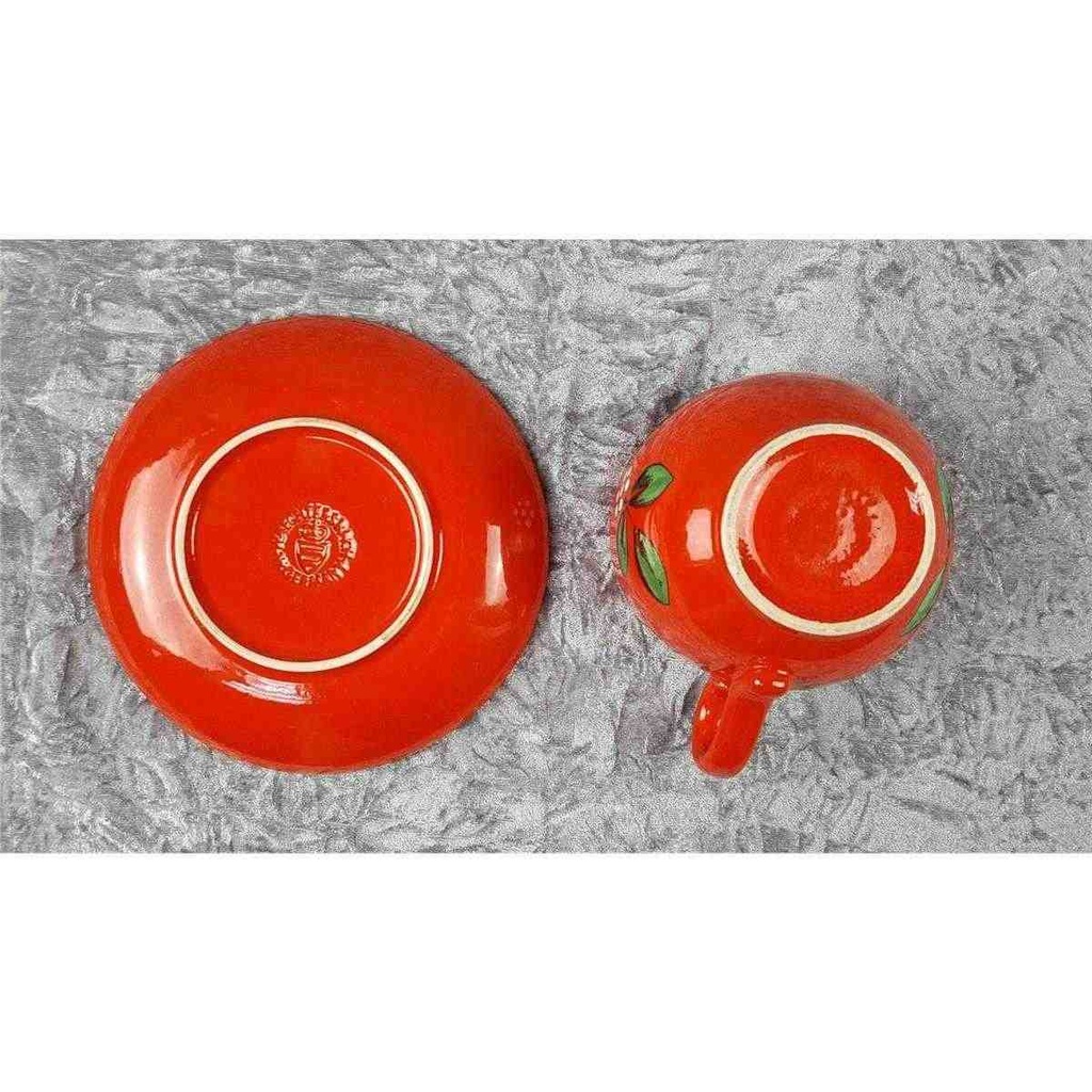 [45817203] Tasse Jumbotasse mit Untertasse Teller Waechtersbach rot Apfeldekor gebraucht - gut Bild 5
