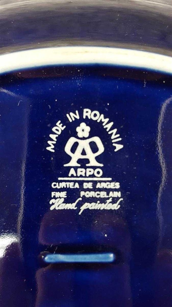 [45817253] Schale Goldrand ARPO Romania Weiß Kobaltblau Blau gebraucht - gut Bild 4