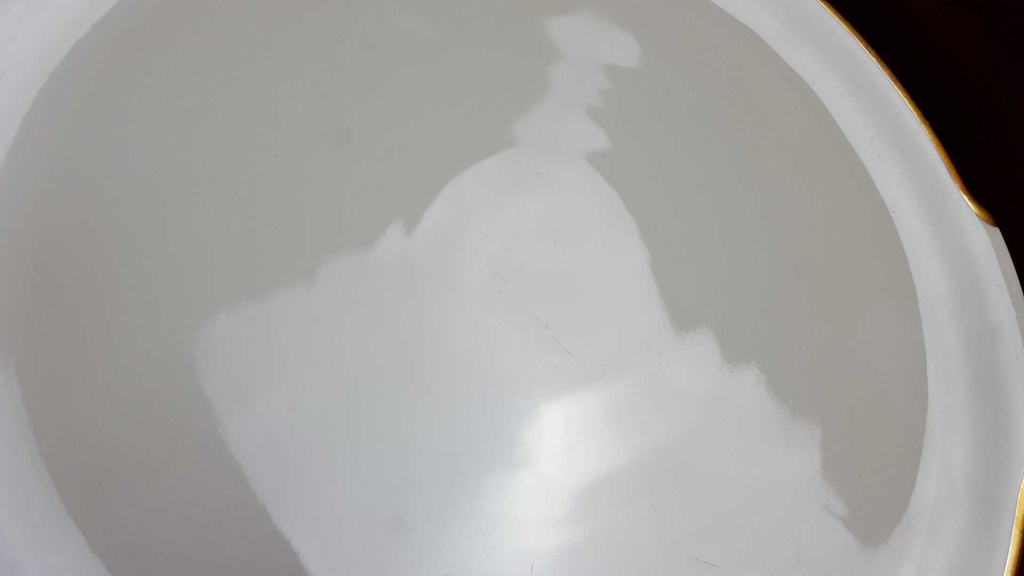 [45817544] Dessertteller Kuchenplatte mit Henkeln Goldrand Rhenania Duisdorf Elfenbein 4mm gebraucht - gut Bild 4