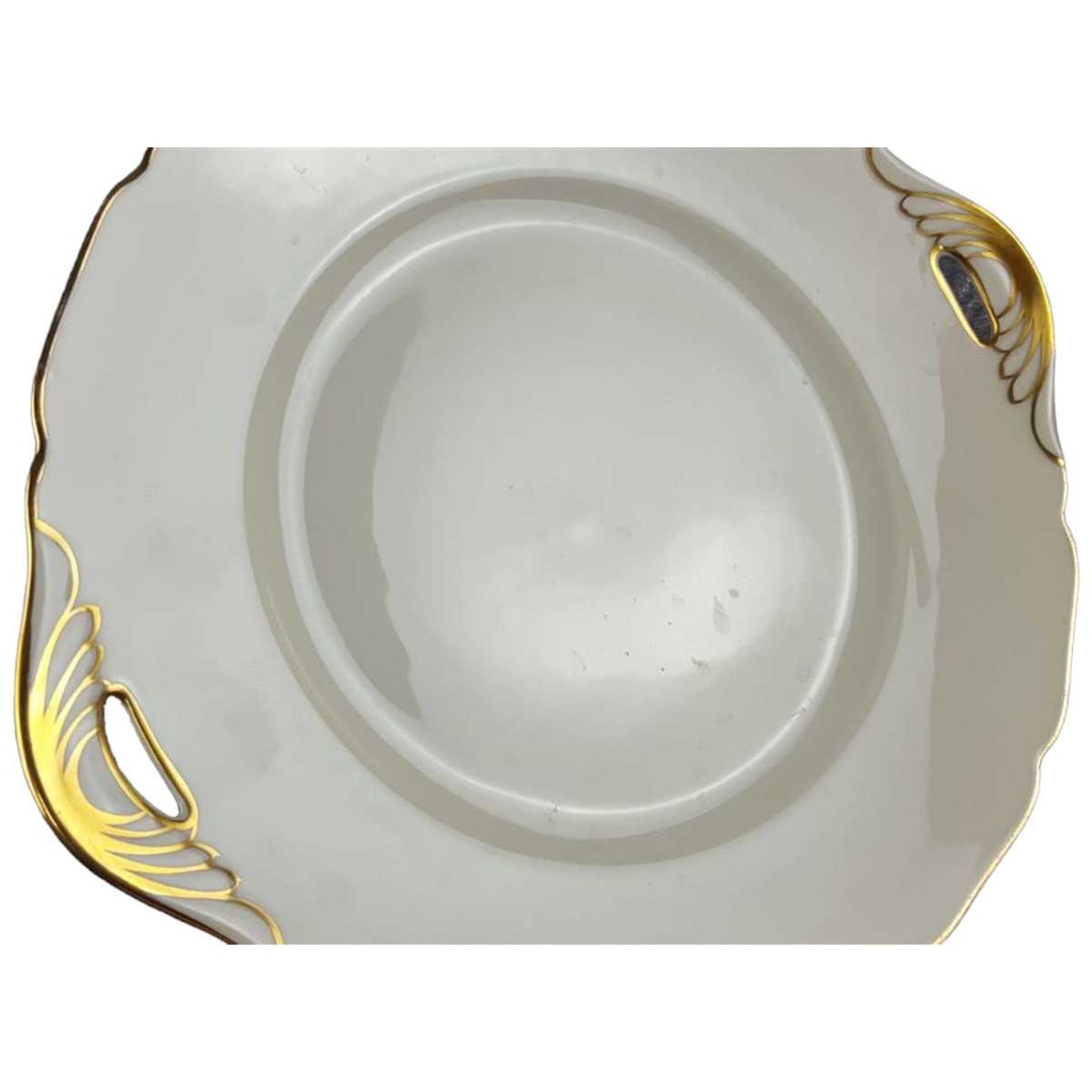 [45817594] Servierplatte Dessertteller Kuchenplatte mit Henkeln Golddekor Tielsch Altwasser weiß 7930 gebraucht - gut Bild 2