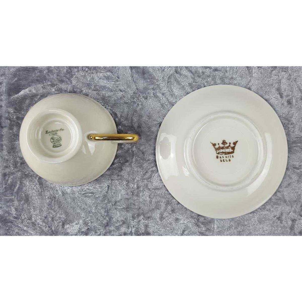 [45817595] Mokkatasse mit Untertasse Tasse Espressotasse Goldrand Hutschenreuther Elfenbein Selb gebraucht - gut Bild 5