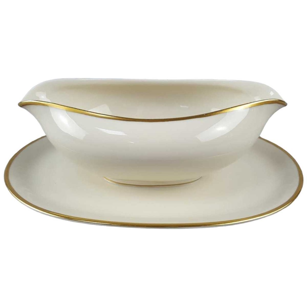 [45817611] Sauciere mit Teller Goldrand 1tlg 0,4 L KPM Krister 0201 Elfenbein Beige Bild 2