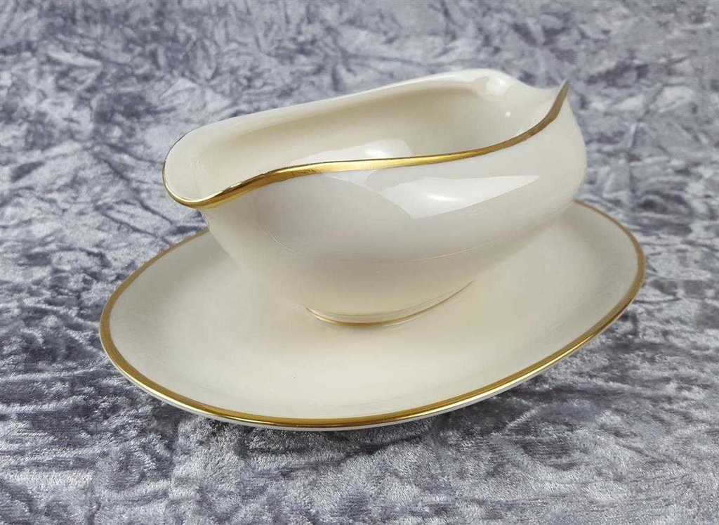 [45817611] Sauciere mit Teller Goldrand 1tlg 0,4 L KPM Krister 0201 Elfenbein Beige Bild 3