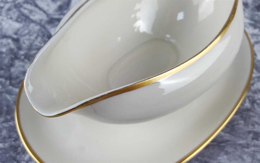 [45817611] Sauciere mit Teller Goldrand 1tlg 0,4 L KPM Krister 0201 Elfenbein Beige Bild 4