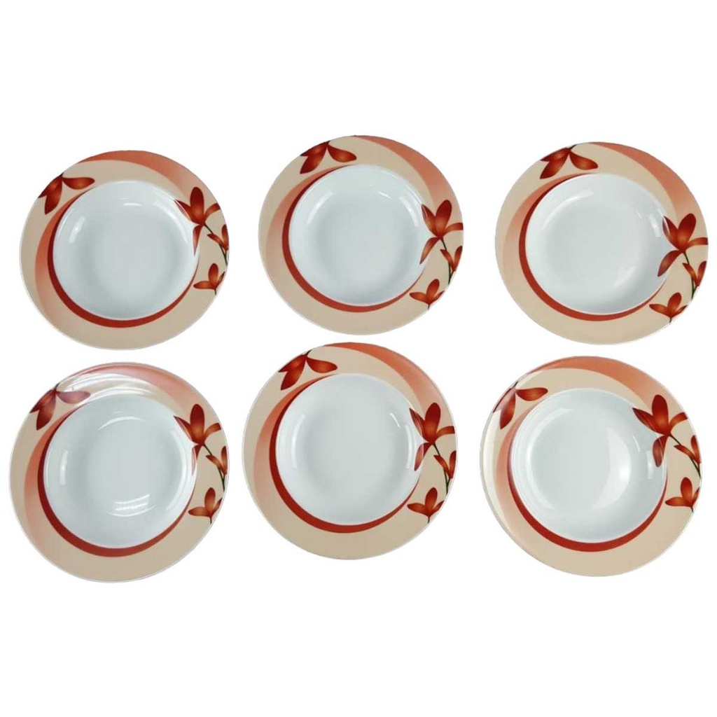 [2119352] 6er Set Suppenteller 21,7 cm Wellco Design Krefeld Einzelteile Blumen Rot gebraucht - gut Bild 2
