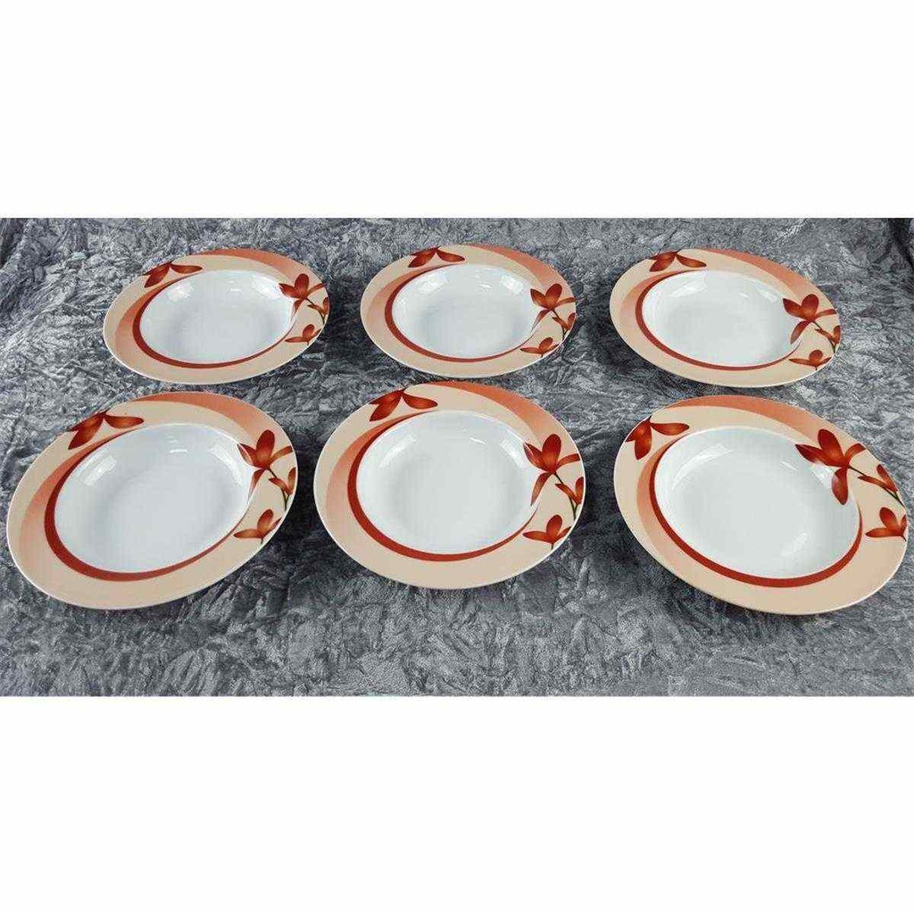[2119352] 6er Set Suppenteller 21,7 cm Wellco Design Krefeld Einzelteile Blumen Rot gebraucht - gut Bild 3