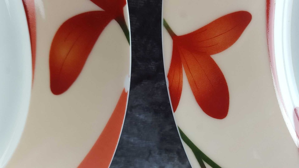 [2119353] 5er Set Speiseteller Essteller 26,8 cm Wellco Design Krefeld Einzelteile Blumen Rot gebraucht - akzeptabel Bild 3