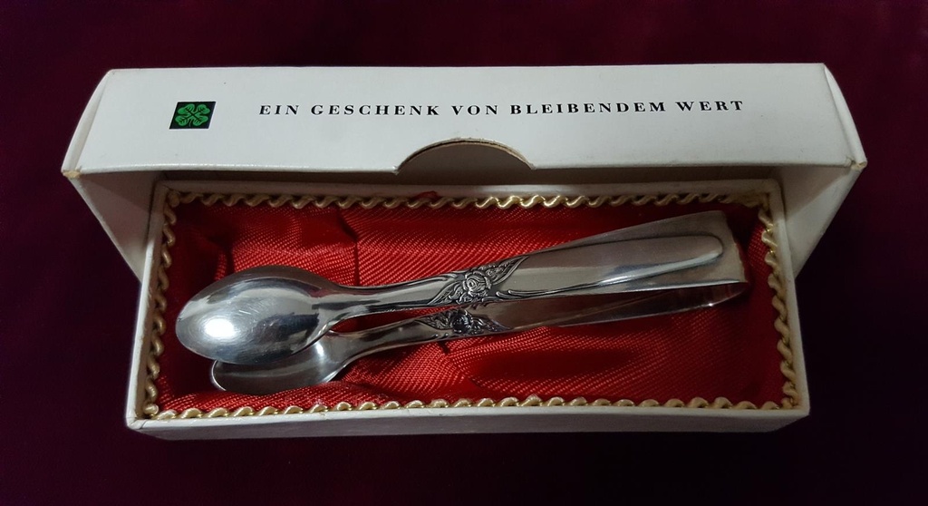 [45817769] versilbert Zuckerzange 10,6 cm Kleeblatt Rose Silber gebraucht - gut Bild 2