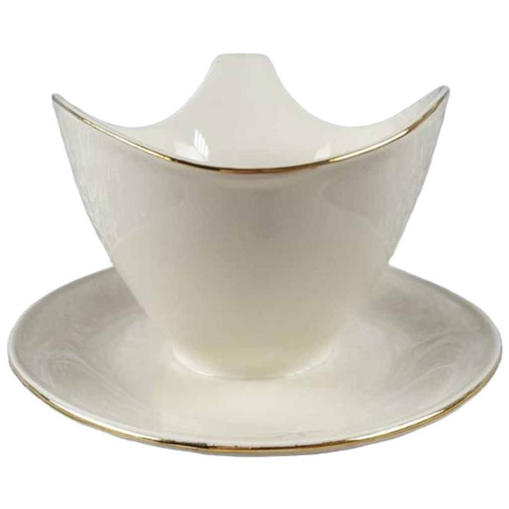[45817847] Sauciere mit Teller Goldrand 1tlg Tirschenreuth Dekor 1244 Blumendekor Elfenbein Beige gebraucht - sehr gut Bild 2