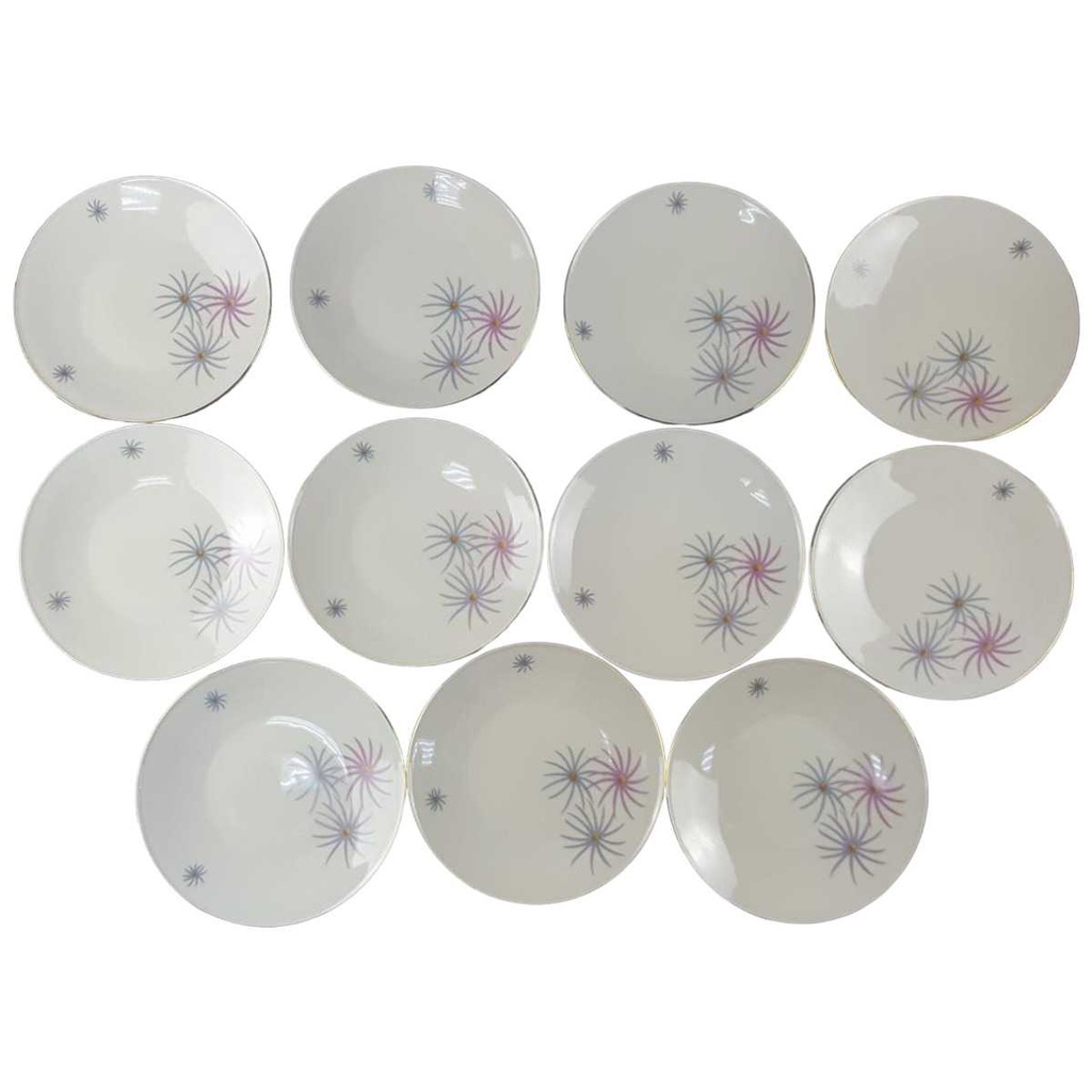 [2119362] 11er Set Kuchenteller Dessertteller Goldrand 19,4 cm Tirschenreuth Dekor 1244 Elfenbein gebraucht - gut Bild 2