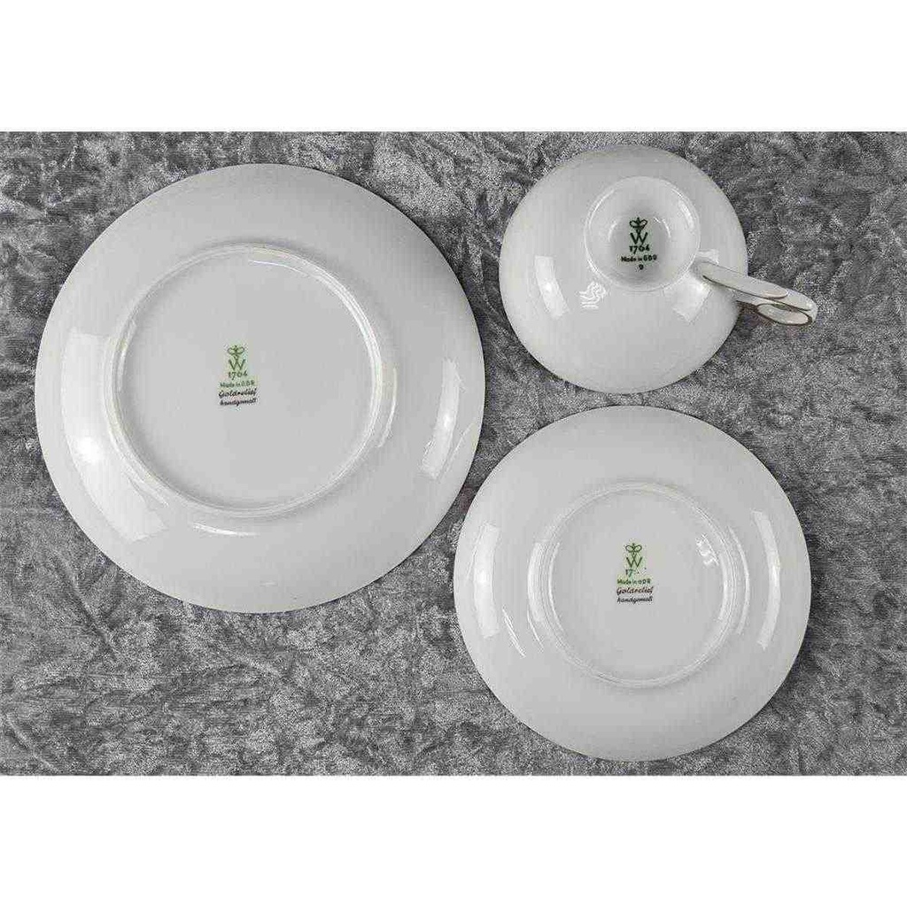 [45817864] Teetasse mit Untertasse Sammelgedeck Teegedeck 3tlg Wallendorf Wallendorfer Porzellan ehem. VEB W 1764 Goldrelief gebraucht - sehr gut Bild 6