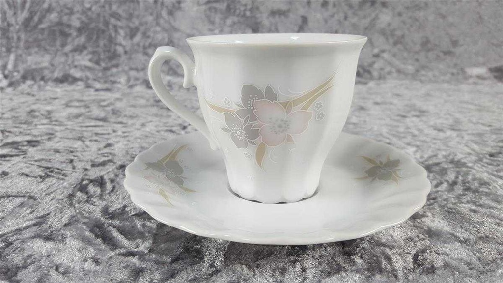 [45817958] Kaffeetasse mit Untertasse Tasse Eschenbach Toledo rosa graue Blüten gebraucht - sehr gut Bild 3