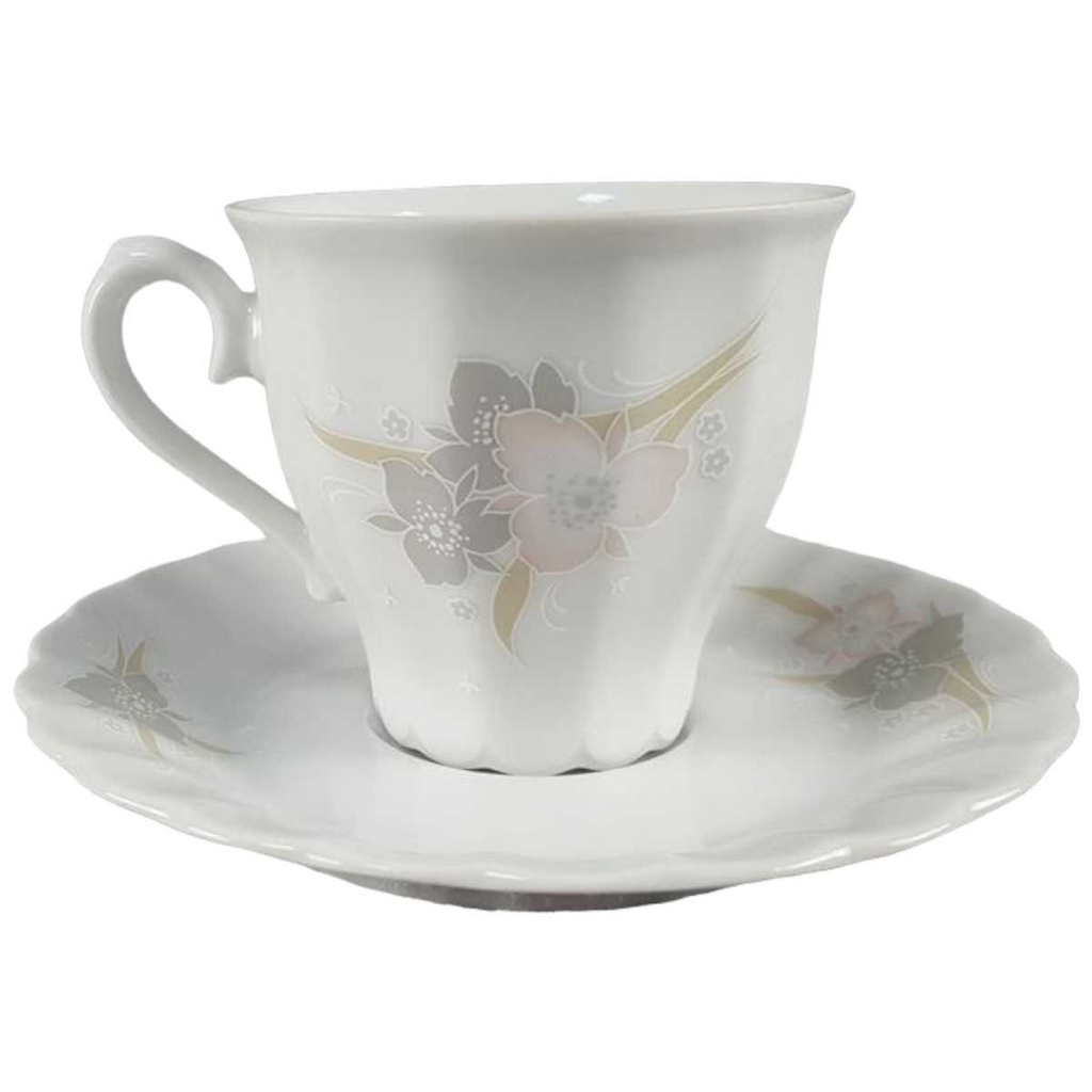 [45817959] Kaffeetasse mit Untertasse Tasse Eschenbach Toledo rosa graue Blüten gebraucht - gut Bild 2