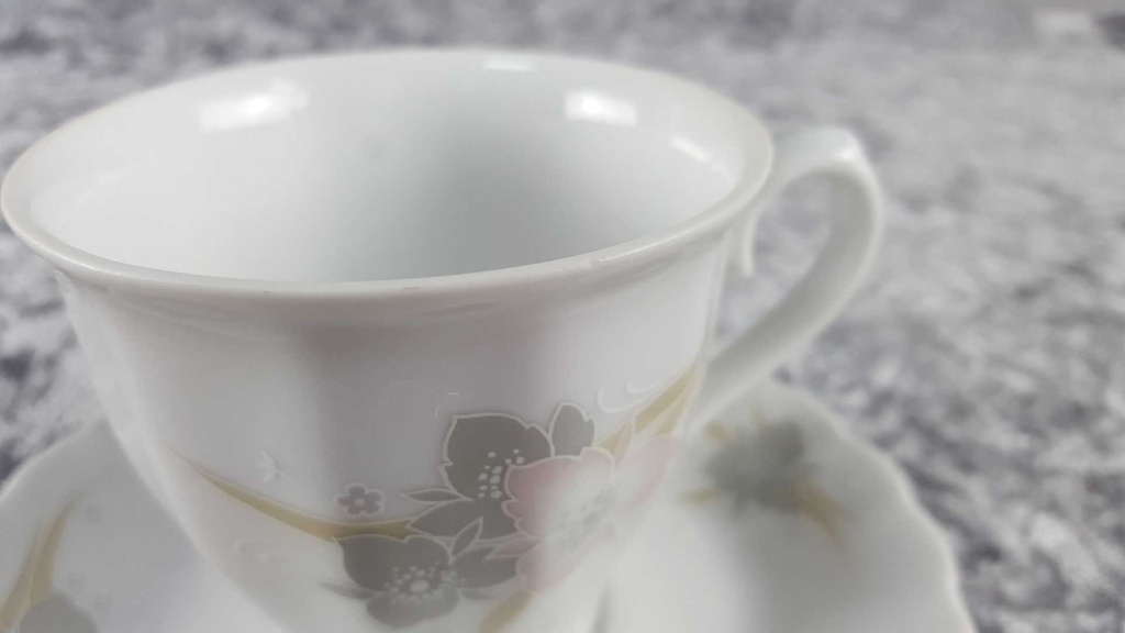 [45817959] Kaffeetasse mit Untertasse Tasse Eschenbach Toledo rosa graue Blüten gebraucht - gut Bild 3