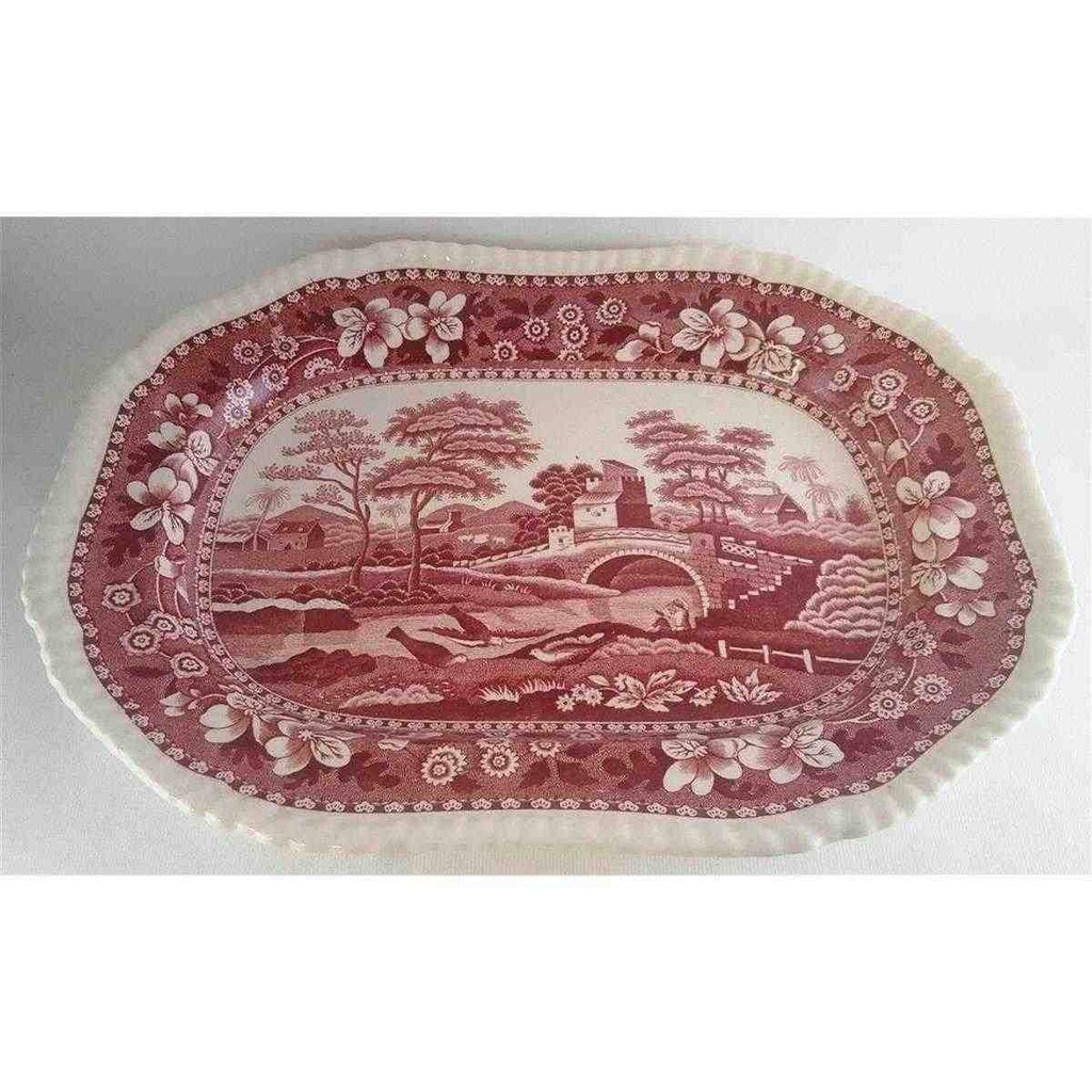 [4581897] Servierplatte Speiseplatte Fleischplatte Steakplatte groß mittelgroß 32,1x24 cm Spode Copeland Pink Tower Rot gebraucht - gut Bild 2