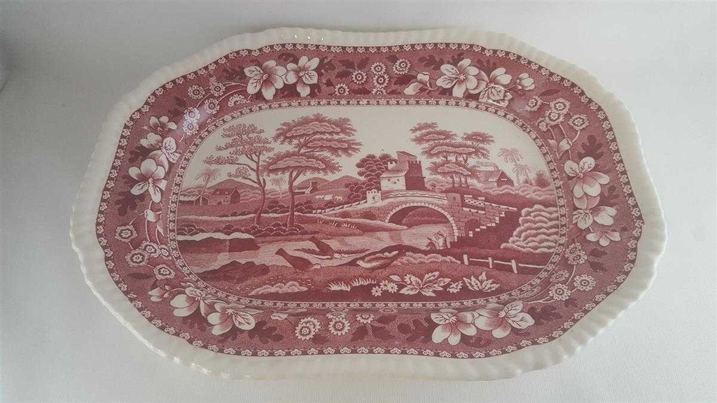 [4581897] Servierplatte Speiseplatte Fleischplatte Steakplatte groß mittelgroß 32,1x24 cm Spode Copeland Pink Tower Rot gebraucht - gut Bild 3