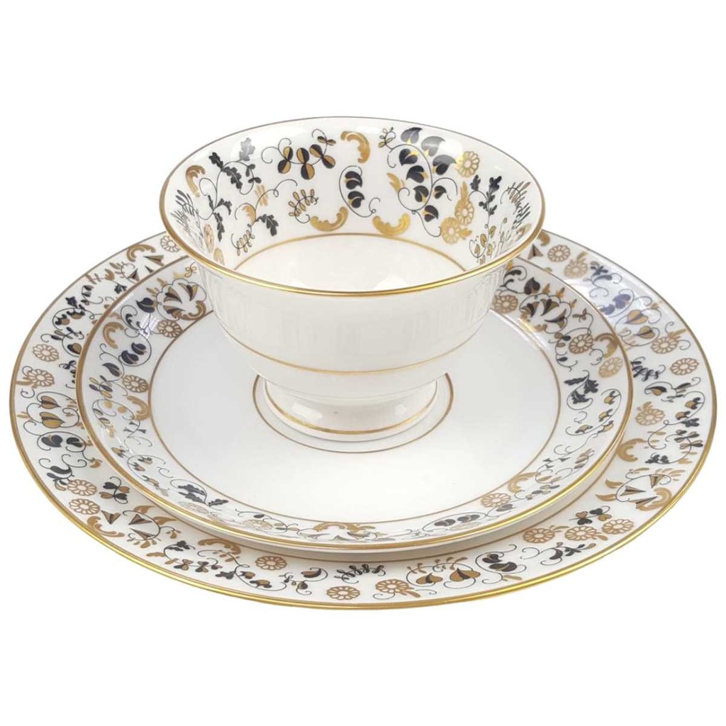 [98194] Sammelgedeck 3tlg Roloff Handmalerei schwarz gold Dekor Untertasse Kuchenteller Teetasse gebraucht - sehr gut Bild 2