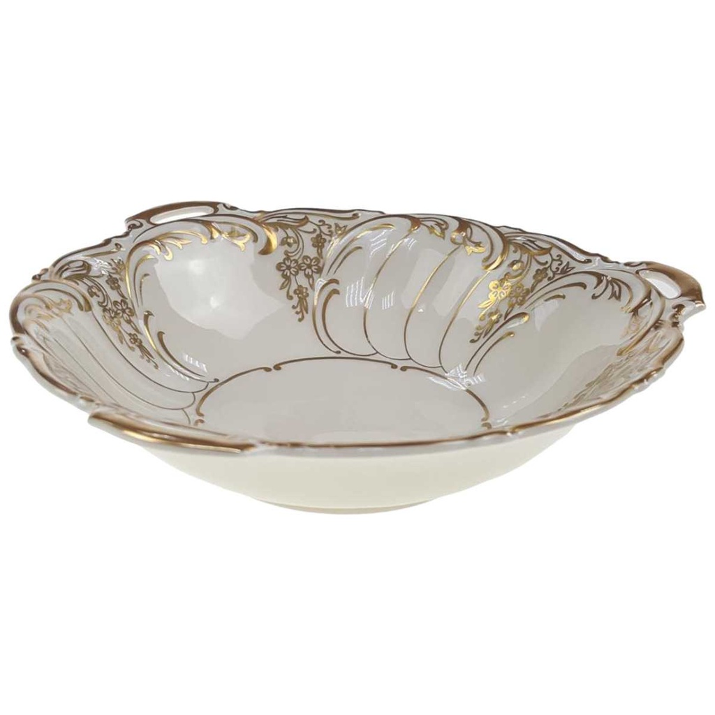 [98199] Schale mit Griffen Golddekor 19,3 cm Krautheim Blumendekor Blumen gebraucht - sehr gut Bild 2