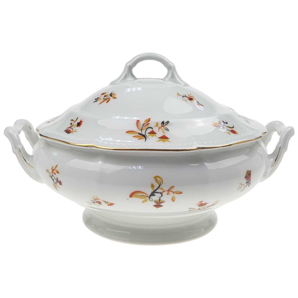 [100046] Ragoutterrine Servierschüssel Goldrand 1,5 L Seltmann Weiden Retro Blumendekor Kordelrand II. Wahl gebraucht - sehr gut