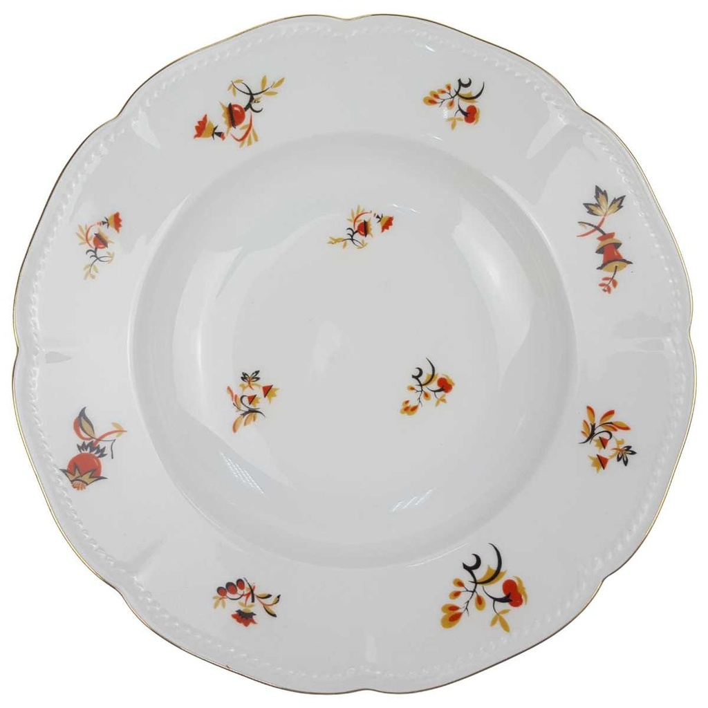 [100049] Suppenteller Goldrand 25 cm Seltmann Weiden Retro Blumendekor Kordelrand II. Wahl gebraucht - neuwertig