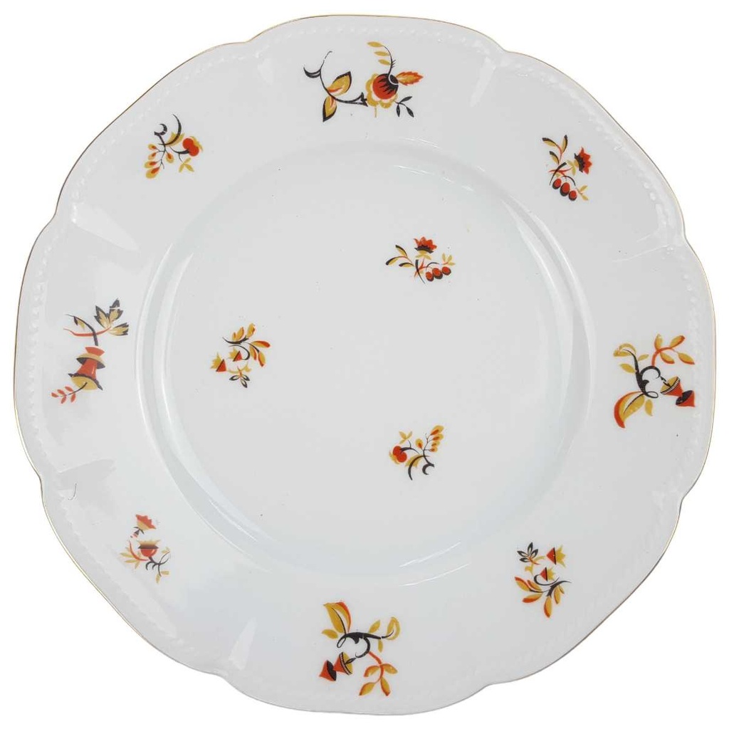 [100052] Speiseteller Goldrand 24,5 cm Seltmann Weiden Retro Blumendekor Kordelrand II. Wahl gebraucht - neuwertig
