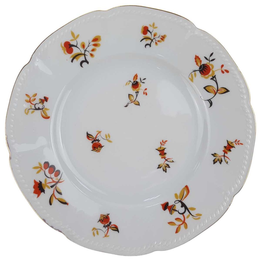 Kuchenteller Dessertteller Goldrand 19,5 cm Seltmann Weiden Retro Blumendekor Kordelrand II. Wahl gebraucht - sehr gut