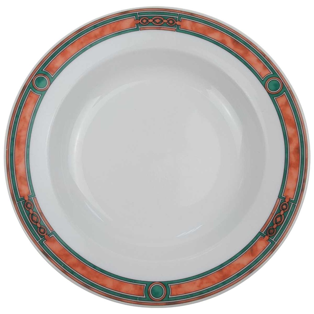[100056] Suppenteller 22 cm Botticelli Design Grün Lachsrosa Dekor gebraucht - akzeptabel