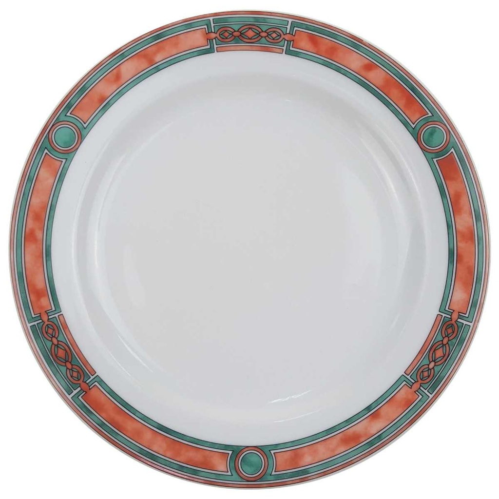 [100058] Kuchenteller 19,2 cm Botticelli Design Grün Lachsrosa Dekor gebraucht - akzeptabel