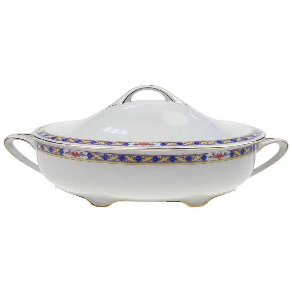 [100067] Ragoutterrine Servierschüssel Goldrand 1,4 L Rosenthal Botticelli Bunte Blumenranke Bavaria Selb gebraucht - gut