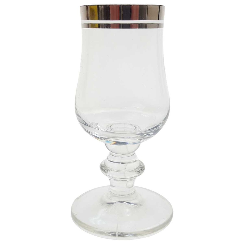 [100224] Schnapsglas auf Fuß H 9,5 cm Glas Platinrand Transparent