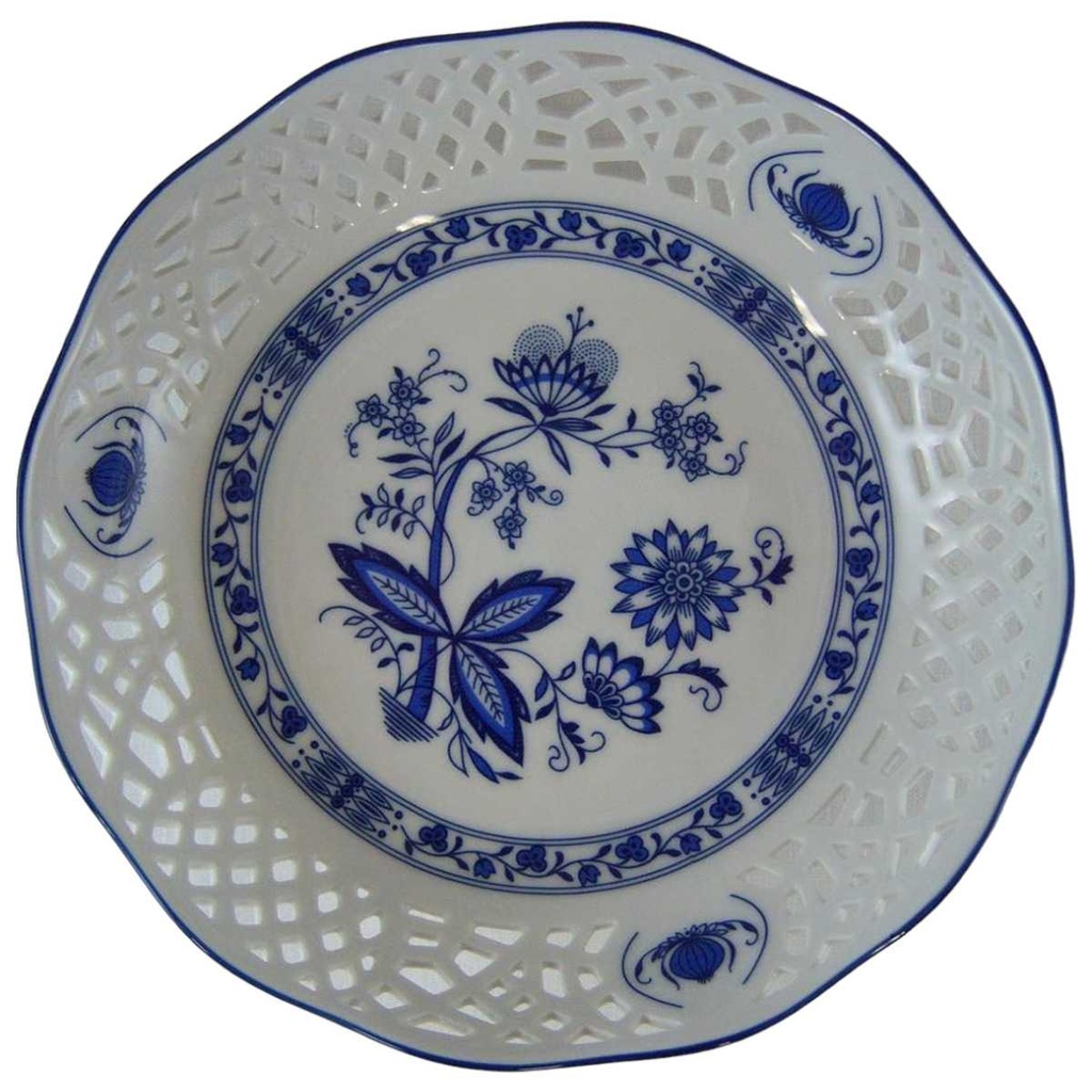 Schale mit Durchbrucharbeiten Durchbrucharbeit 19,2 cm Marienbad Ingres Weiss Zwiebelmuster gebraucht - sehr gut