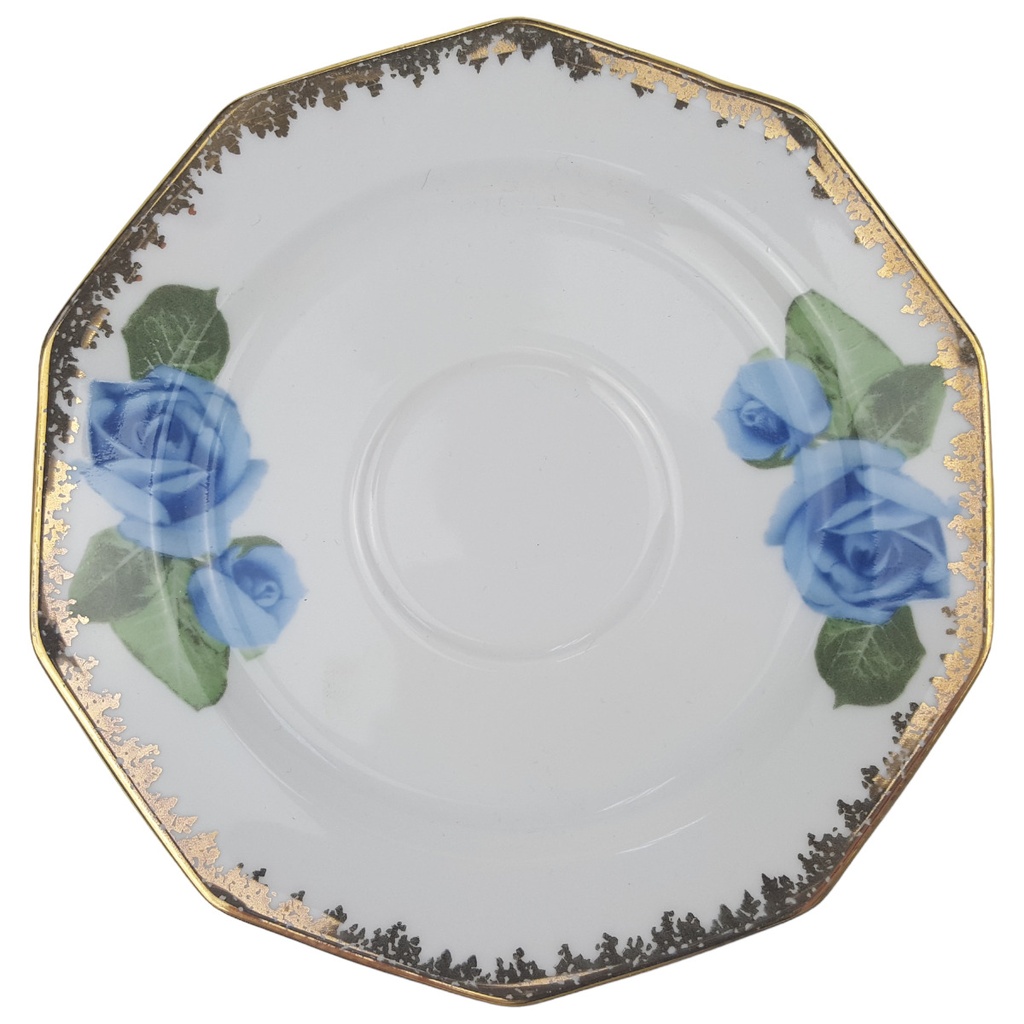 Untertasse 14 cm Winterling Marktleuthen Blumendekor Blau Goldrand