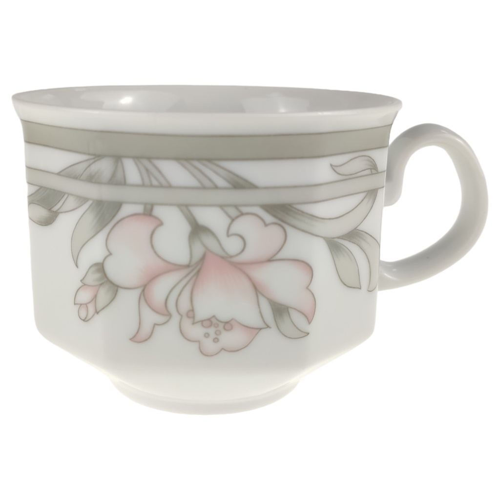[1805984] Kaffeetasse D 7,9 cm H 6,2 Arabella Atelier Blumendekor Rosa-Grau Porzellan gebraucht-sehr gut
