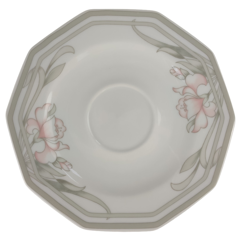 [1805985] Untertasse für Kaffee D 15 cm 14,8 Arabella Atelier Blumendekor Rosa-Grau Porzellan gebraucht-sehr gut