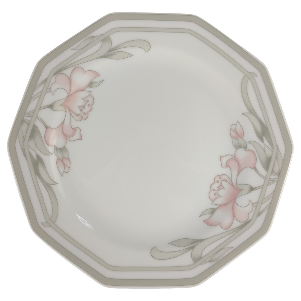 Kuchenteller D 19,3 cm 18,8 Arabella Atelier Blumendekor Rosa-Grau Porzellan gebraucht-sehr gut