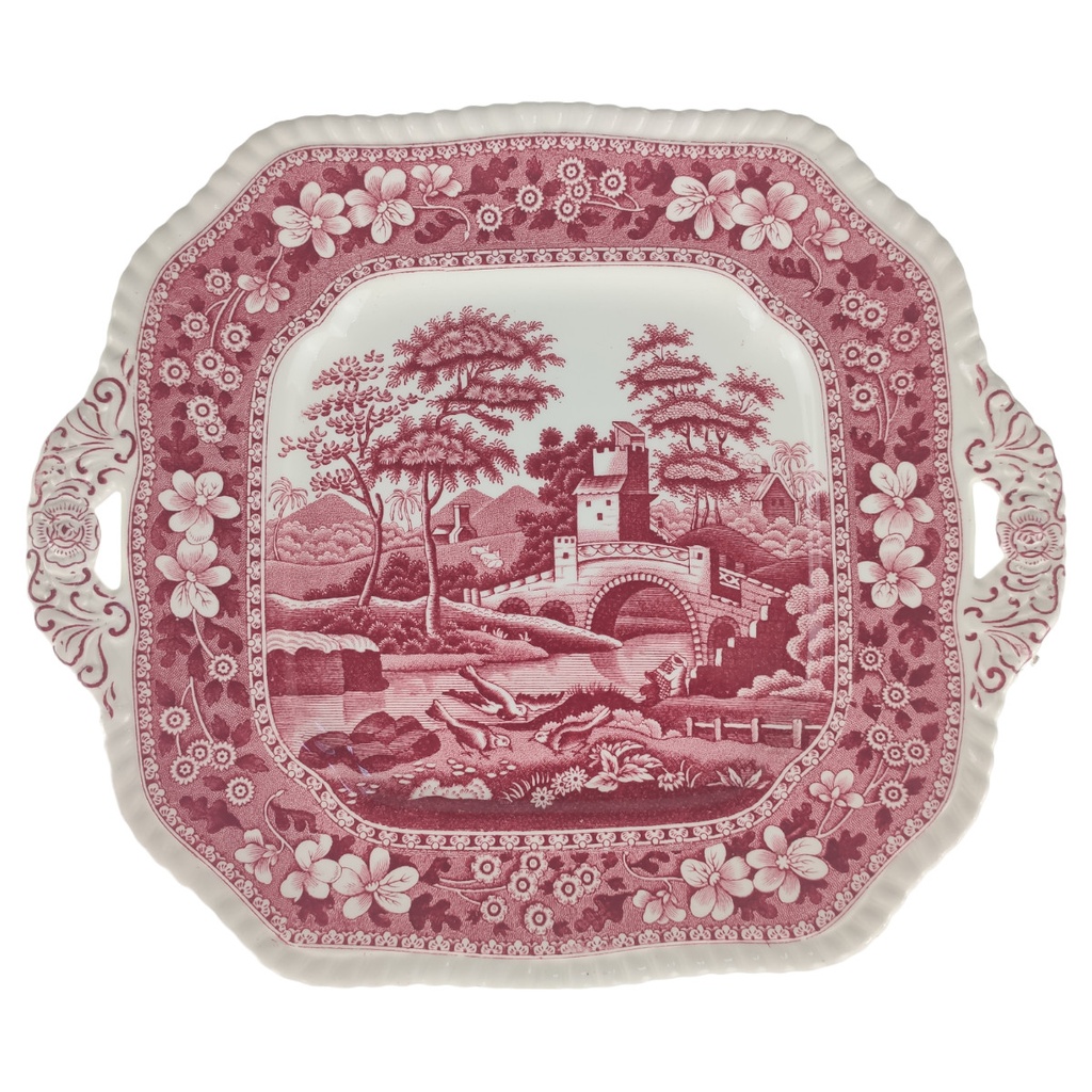 [1806007] Sandwichplatte L 27,4 B 23,7 Spode Copeland Pink Tower Rot Keramik gebraucht-sehr gut